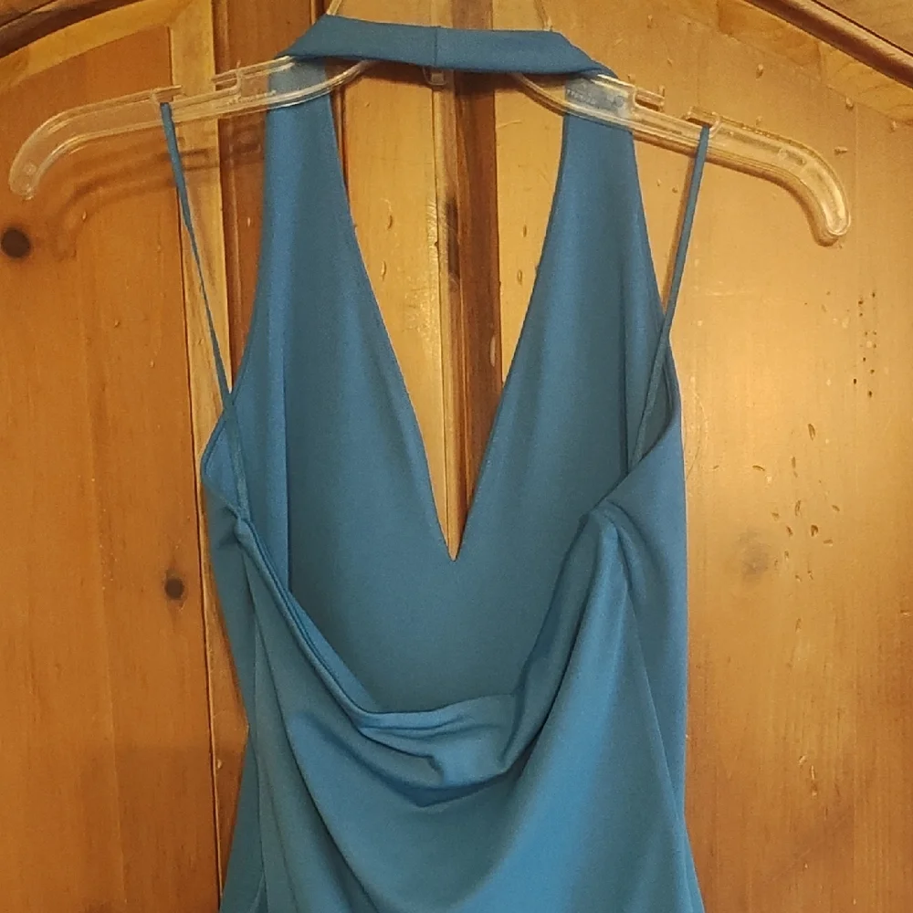 Express Teal Blue V-Neck Bodysuit - Picture 4 of 5